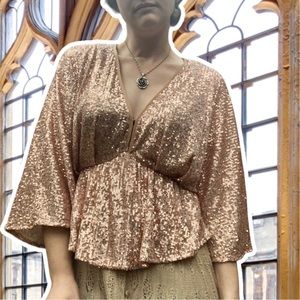 y2k Sparkle Fairy Blouse with Deep V and 10,000 Sequins, Size S